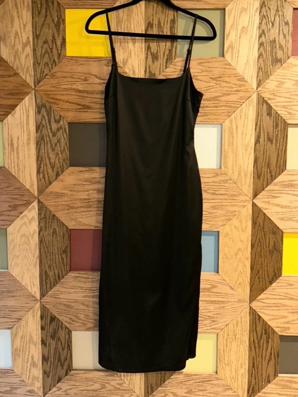 NWT Abercrombie & Fitch Slip Dress Black Satin Spaghetti Strap Cocktail Midi Med - Picture 3 of 11